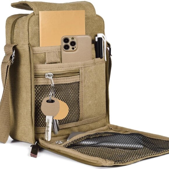 Versatile Mini Messenger Bag for Travel – Stylish Unisex Design in Khaki - Picture 1 of 6